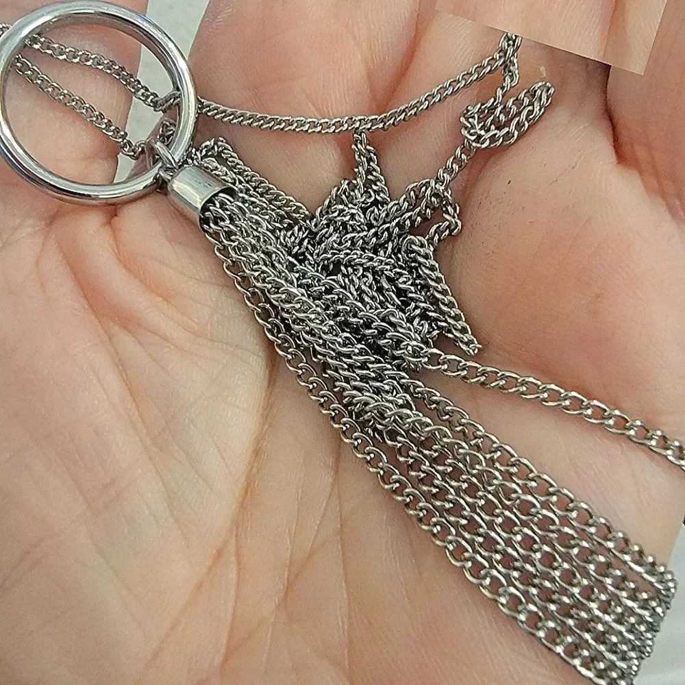 #Silver Tone Long Circle #Tassel #Necklace 26" Long #NWOT - Picture 2 of 6